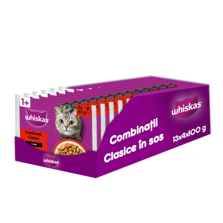 Hrana umeda pentru pisici Whiskas, selectii clasice in sos de carne, 13 x 4 x 85 g