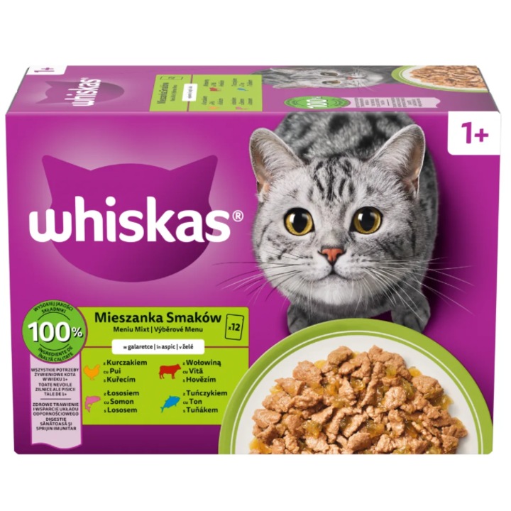 Hrana umeda pentru pisici Whiskas, selectii de carne in aspic, 12 x 85 g
