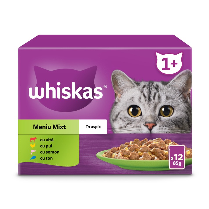 Hrana umeda pentru pisici Whiskas, selectii de carne in aspic, 12 x 85 g
