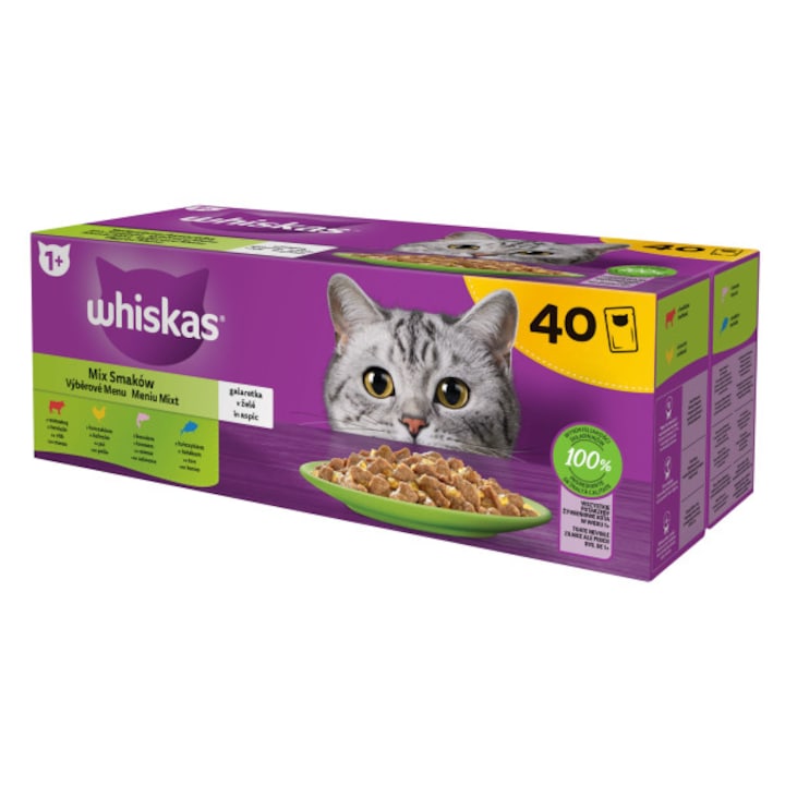 Мокра храна за котки Whiskas, Селекция от месо в желе, 40 х 85 гр