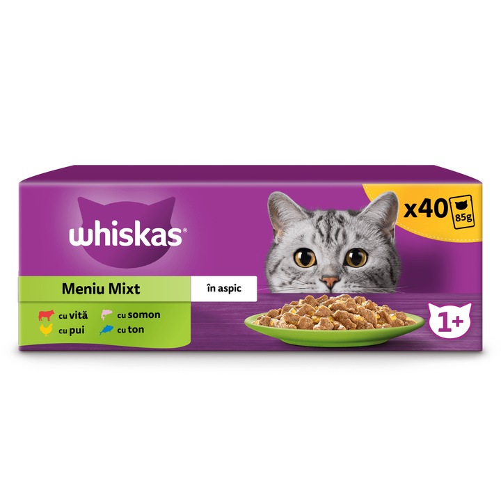 Мокра храна за котки Whiskas, Селекция от месо в желе, 40 х 85 гр