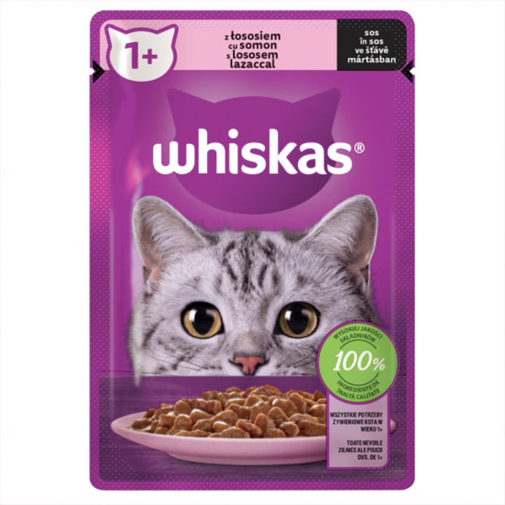 Hrana umeda pentru pisici Whiskas, Somon in sos, 28 x 85 g