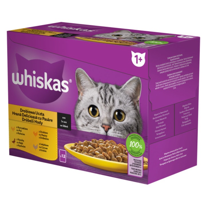Hrana umeda pentru pisici Whiskas, Pui, Rata, Pasare si Curcan 12 x 85 g