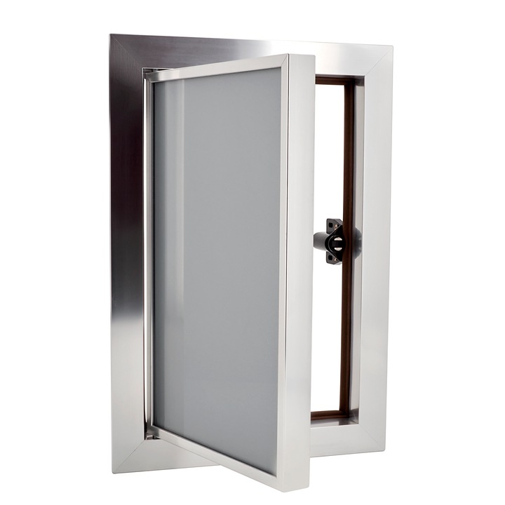 Usa de inspectie, Cadru din aluminiu, Sticla, 200 x 400 mm, Argintiu/Gri