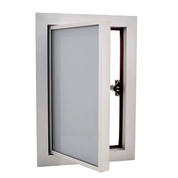 Usa de inspectie, Cadru din aluminiu, Sticla, 200 x 300 mm, Argintiu/Gri