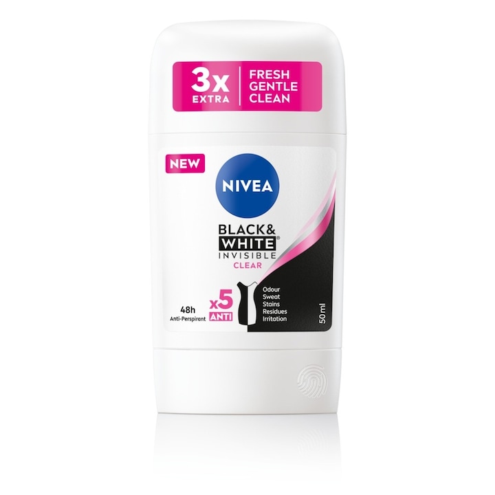 Antiperspirant Stick pentru femei, NIVEA, 48h, Invizibil, 50ml, Alb