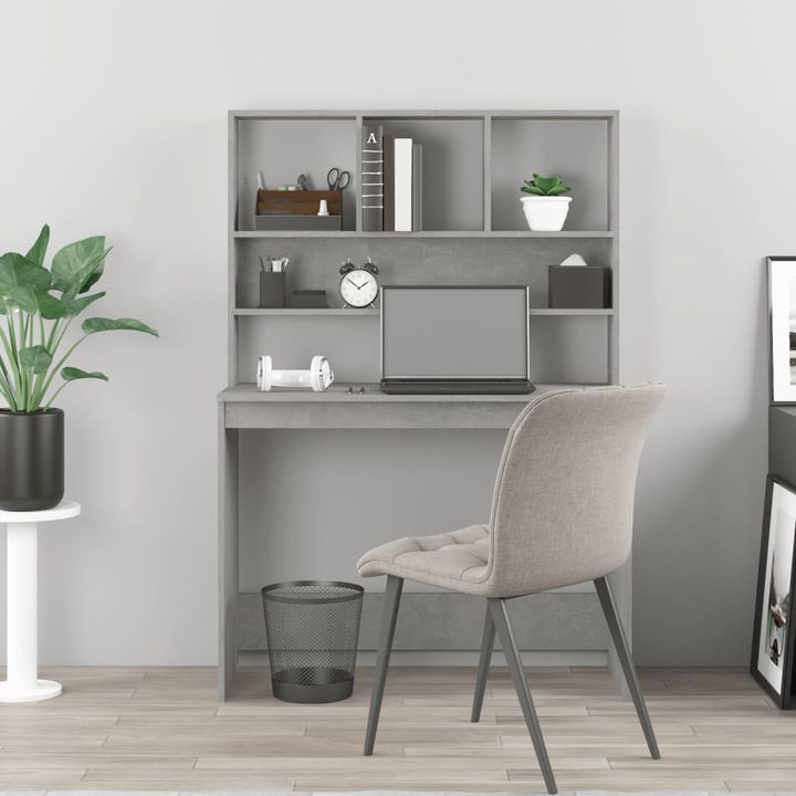 Birou cu rafturi vidaXL, gri beton, 102x45x148 cm, lemn compozit, 27.4 kg