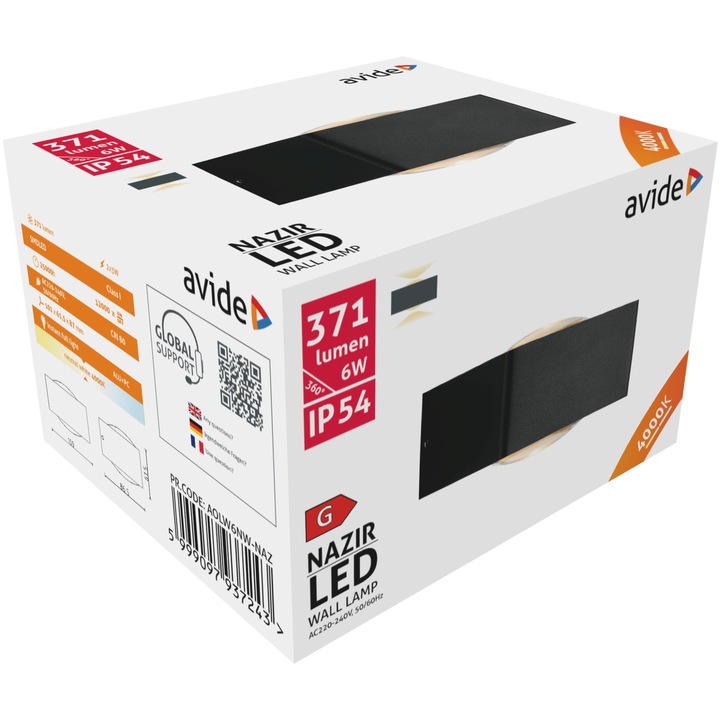Avide kültéri fali lámpa, Nazir, LED, 6W, NW, IP54