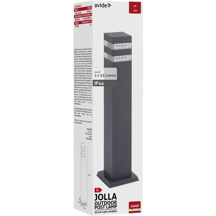 Avide kültéri álló lámpa, Jolla, LED, 2W, WW, 500mm, IP44, Antracit