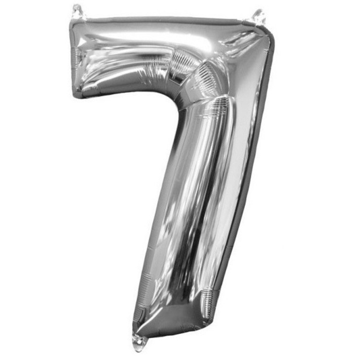 Фолиев балон с форма на числото 7, Сребрист 66*43см