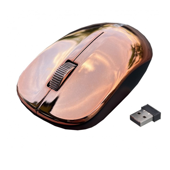 Vezeték nélküli optikai egér 33Q1, újratölthető akkumulátorral, 2.4GHz,1600dpi, Rose Pink/Inox