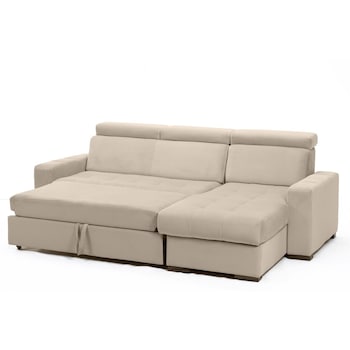 Coltar extensibil Divano Angolo, culoarea Nude, sezlong interschimbabil, sezut matlasat, extensie realizata integral din plasa de arcuri relaxa, lada de depozitare, 3 perne decor, 250 x 170 x 102cm Coltar extensibil Divano Angolo, culoarea Nude, sezlong interschimbabil, sezut matlasat, extensie realizata integral din plasa de arcuri relaxa, lada de depozitare, 3 perne decor, 250 x 170 x 102cm