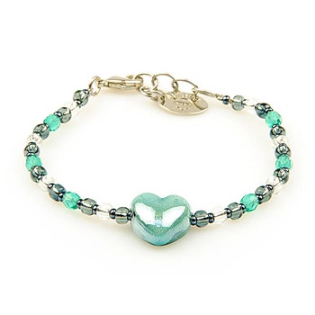 Bratara din perle sticla de Murano si inimioara mare Millefiori Cuore, verde Bratara din perle sticla de Murano si inimioara mare Millefiori Cuore, verde