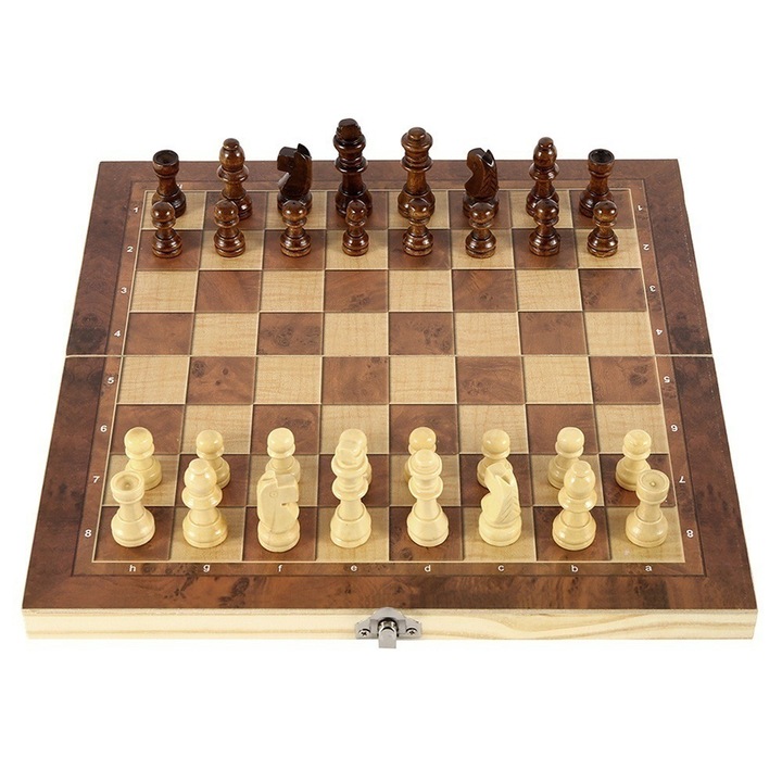 Дървен шах и настолна игра, JENUOS®, Ръчна изработка, 24x24 см, Кафяв