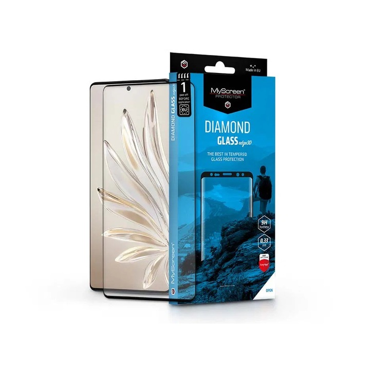Honor 70 5G edzett üveg képernyővédő fólia ívelt kijelzőhöz - MyScreen Protector Diamond Glass Edge3D - black