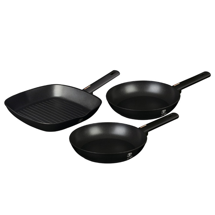 3db Berlinger Haus serpenyős készlet, Alumínium, 28cm, Fekete