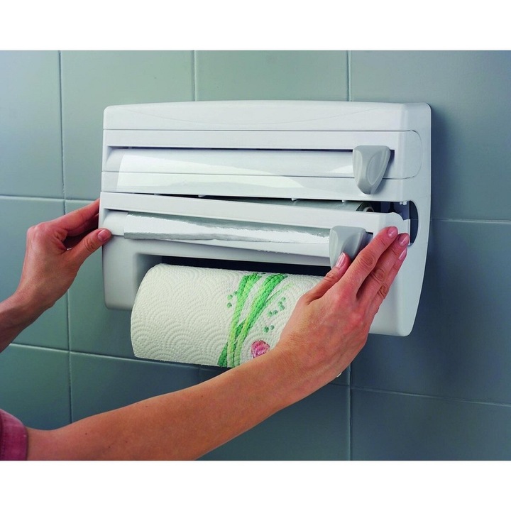 Dispenser De Bucatarie 4 In 1 EDAR, Pentru Folie Alimentara, Rola De Hartie, Folie De Aluminiu Si Alte Accesorii, Alb