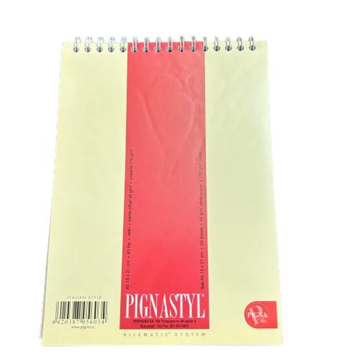 Blocnotes A5, 60 file velin, Pignastyl, spira cu microperforatii