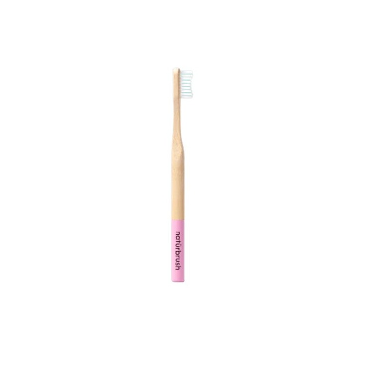 Антибактериална четка за зъби за възрастни, NaturBrush, от биоразградим бамбук, розова