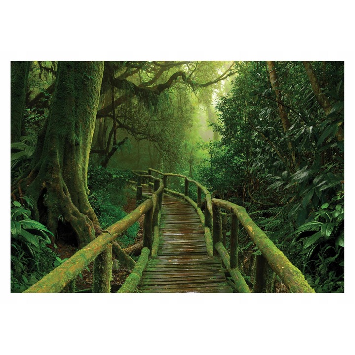 Тапет Гора 3D Джунгла Платформа Природа Листа 416x254 см, Нетъкан тапет, Декоративен, Стена, Всекидневна