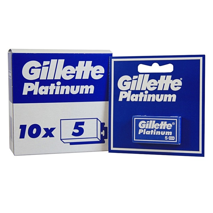 Set 2 x Lame de Ras Gillette Platinum, Albastru, 10 x 5 Bucati
