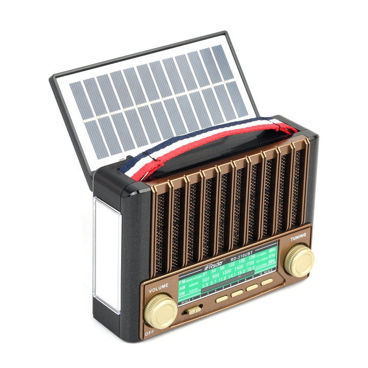 Radio portabil Solar cu Acumulator, Lanterna, AM/FM/SW, pentru Calamitati Naturale, Cutremure, Furtuni, Survival kit, Bluetooth, Card, MP3 Player si USB