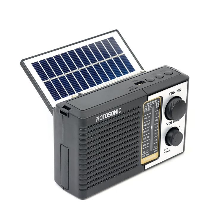 Radio portabil Solar cu Acumulator intern si Baterii, Lanterna, AM/FM/SW, pentru Calamitati naturale, Cutremure, Furtuni, Bluetooth, Card, MP3 Player si USB, survival kit