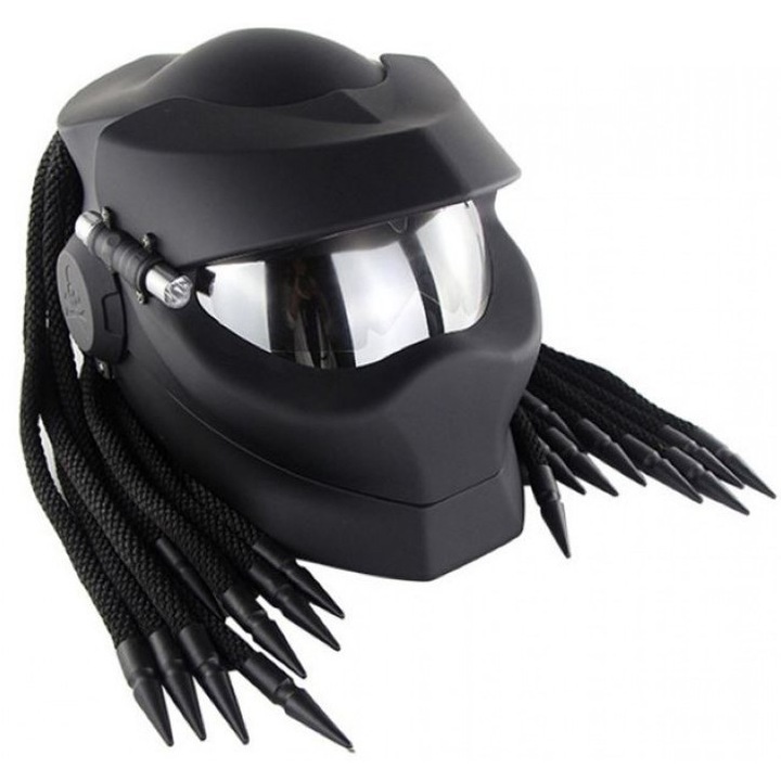 Moto каска Predator, карбонова подложка ABS, със светлини, подвижна и миеща се подплата, против мъгла, Flytec™, размер XL