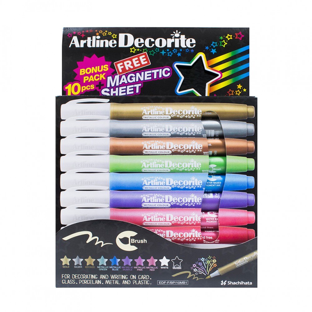 ARTLINE Decorite marker, kerek hegy 1,0 mm, 10 metál szín/készlet, 1