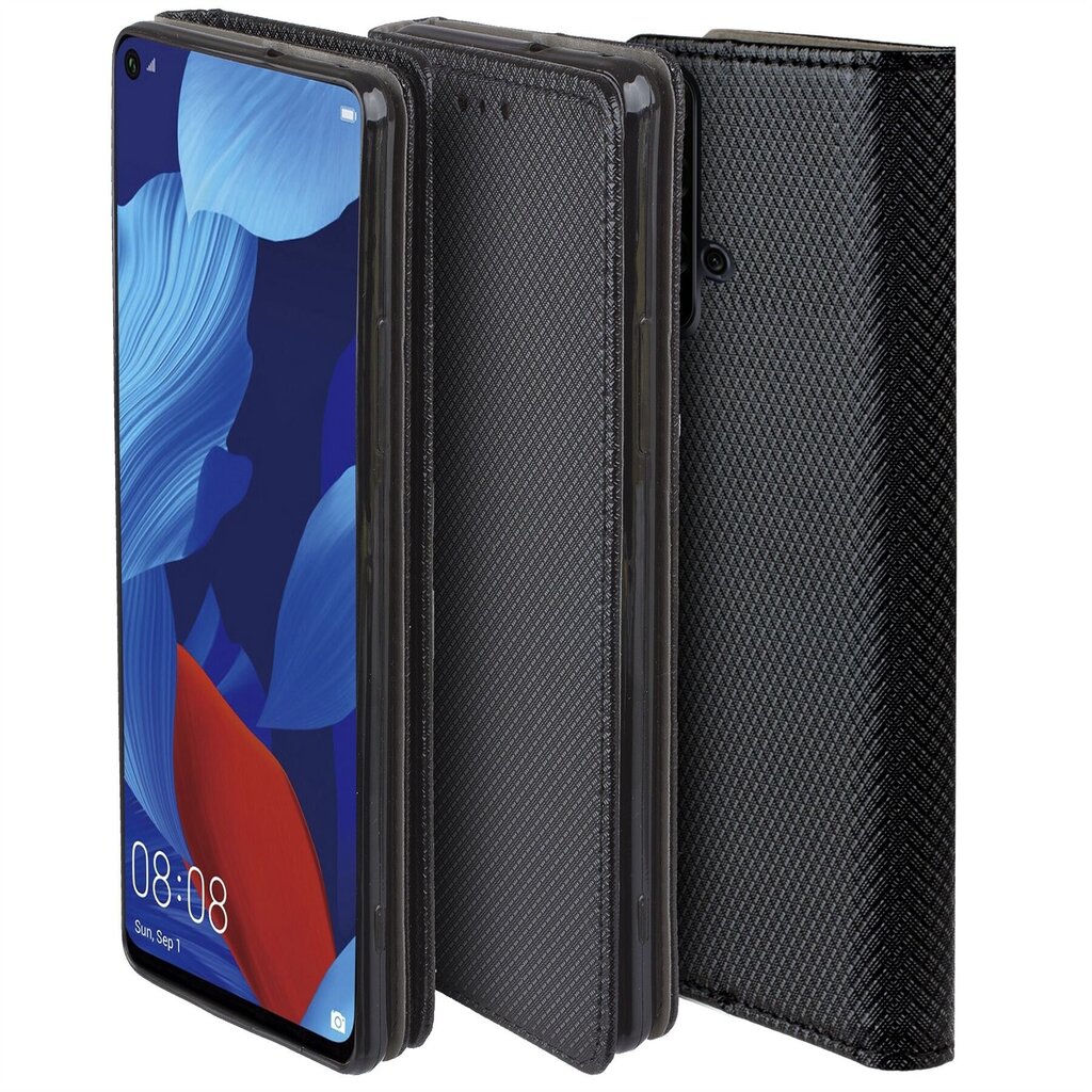 Husa pentru telefon, Moozy, Flip On, pentru Huawei Nova 5T, Negru, Piele ecologica