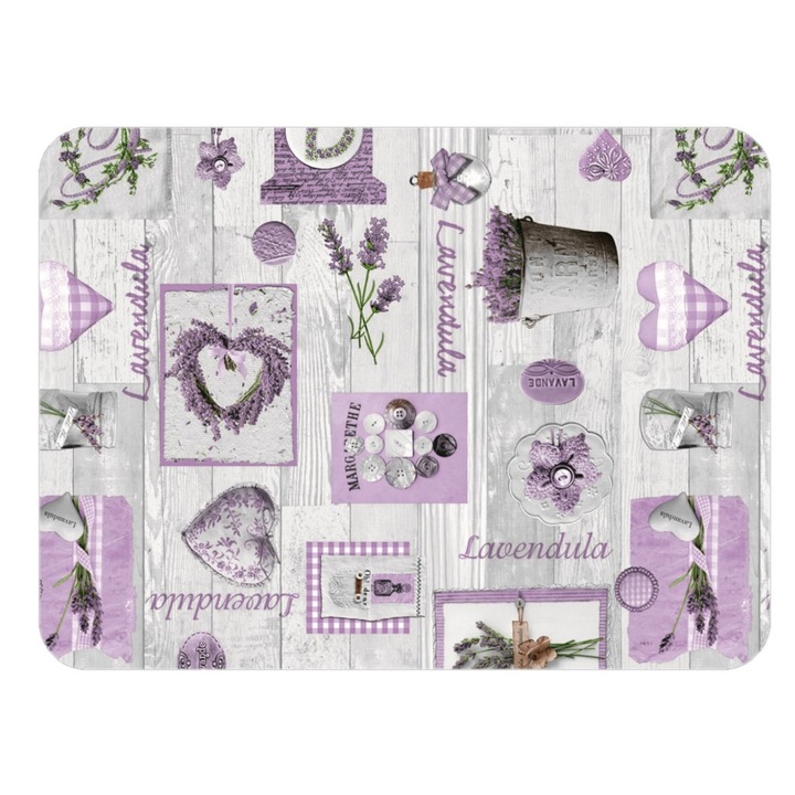 Set 6 Naproane 30x44 Cm, Naproane cu Model Inimioare Decorative, Suport Farfurii Pentru Bucatarie si Terasa, Naproane PVC Rezistente si Lavabile, Suport Farfurii pentru Utilizare Zilnica, Mov