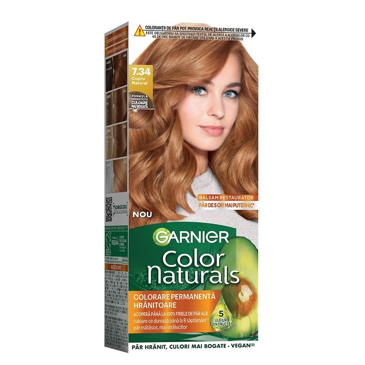 Set 3 x Vopsea de Par Permanenta cu Amoniac Garnier Color Naturals, 7.34 Cupru Natural, 110 ml