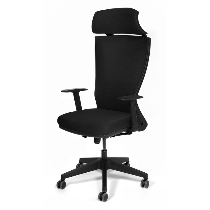 Scaun de birou ergonomic KRONSIT UDINE, mesh 3D Air, Syncron cu blocare 4 pozitii, role silicon, 120kg, negru