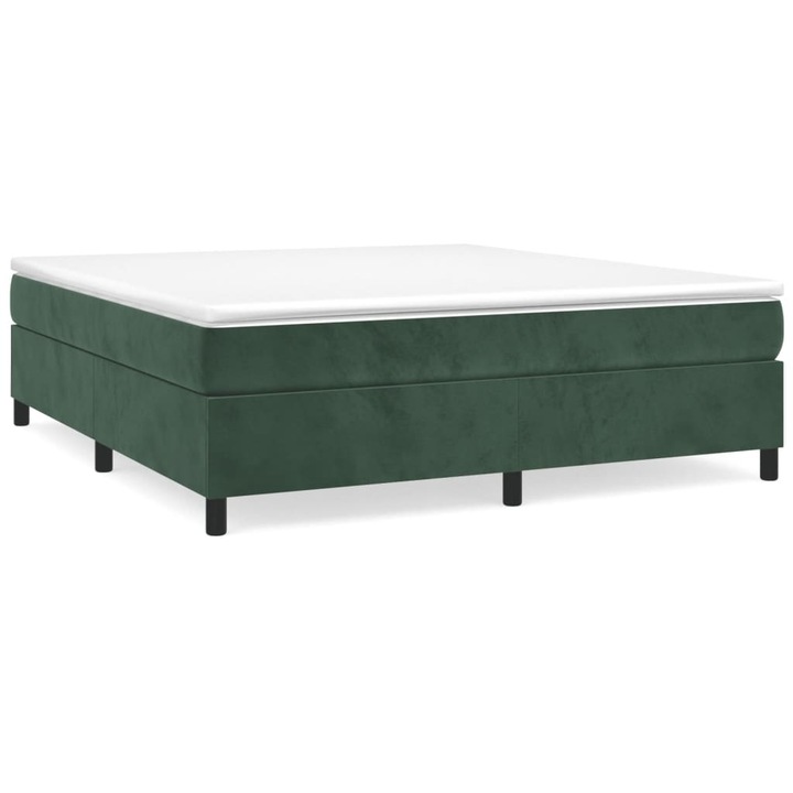 Cadru de pat box spring cu saltea pentru Dormitor, verde inchis, 180x200 cm, catifea - FurnitureRomania - 203 x 180 x 35 cm PRO4476015