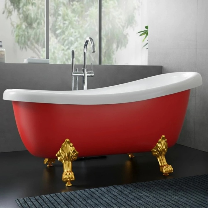 Cada baie, freestanding, Victoria Red Tempo Line, 170 x 80 cm, acril, ornamente auriu
