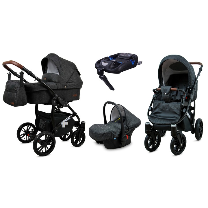 Детска количка BabyLux 4 в 1, ISOFIX база, Автоматична седалка, Алуминиева рамка