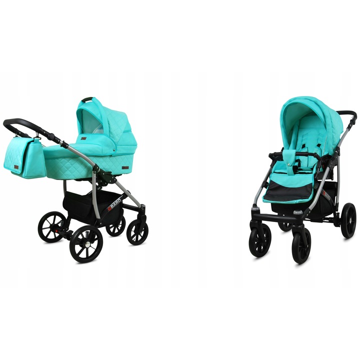 Carucior 2 in 1 BabyLux Qbaro Menta, Cadru Aluminiu, Piele Ecologica, Suspensie Reglabila, Accesorii Incluse