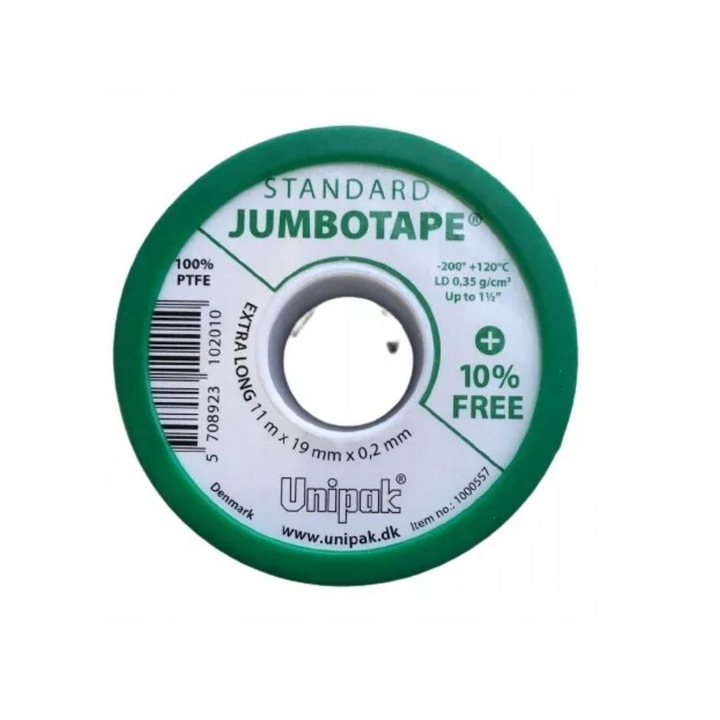 Banda etansare Jumbotape, Unipak, Teflon, 19 mm x 0.2 mm x 11 m, Verde