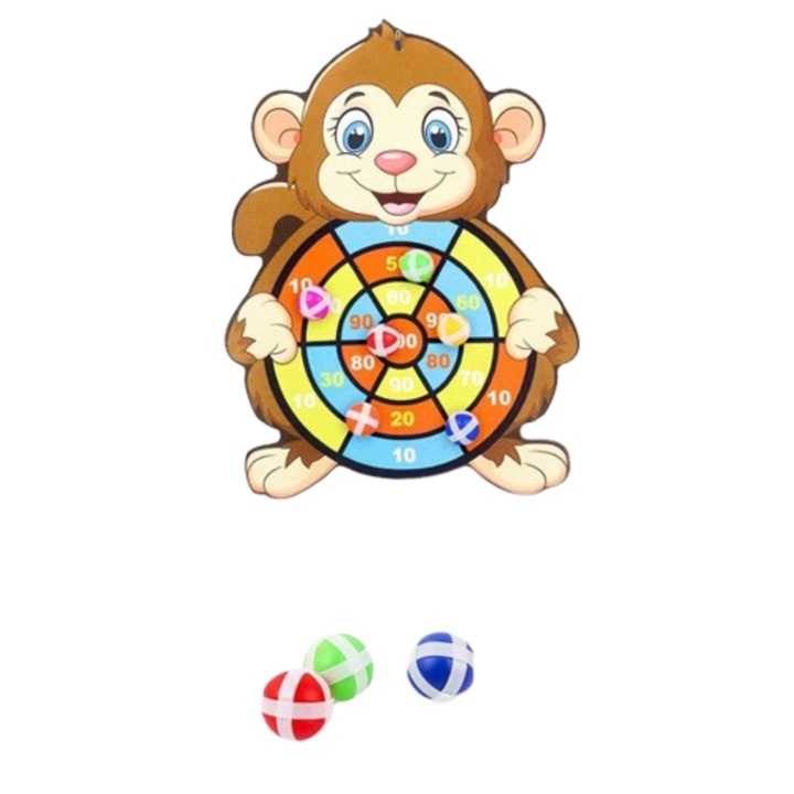 Darts játék gyerekeknek tépőzáras labdákkal, ADM, Monkey