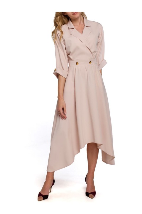 Midi ruha dekor gombokkal, Makover, polieszter, Bézs, S