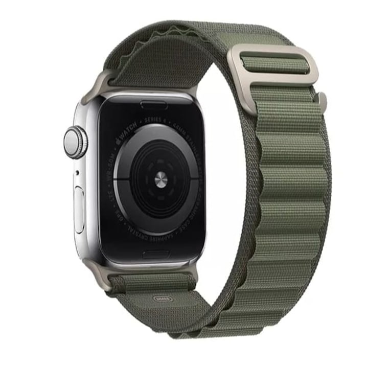 Alpine Loop szíj okosórához, nylon szövet, állítható, kompatibilis az Apple Watch 1/2/3/4/5/6/7/SE/8/Ultra, 42/44/45/49 mm, zöld