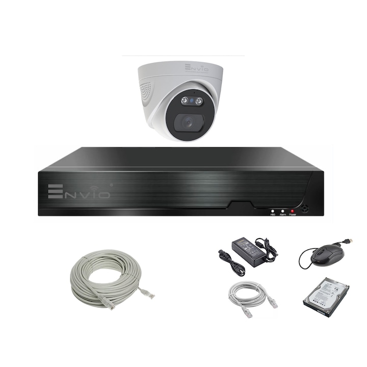 Kit supraveghere video complet ENVIO IP POE cu 1 camera Full Color 5MP PESS-KIT1CHBFM60H500S-WMHDD