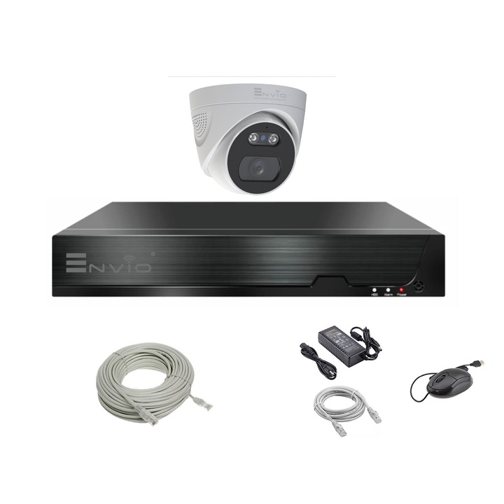 Пълен комплект за видеонаблюдение ENVIO IP POE с 1 пълноцветна 5MP камера PESS-KIT1CHDFM70H500S-WM