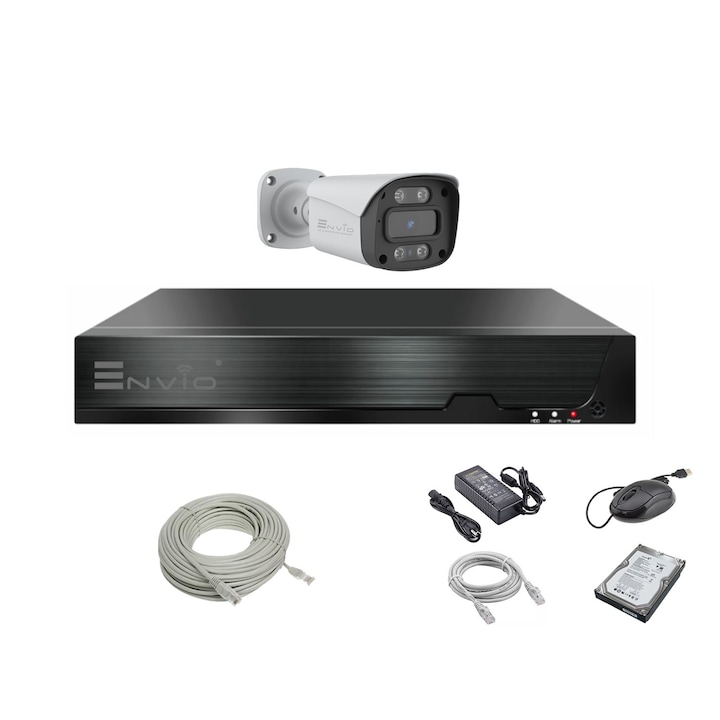 Kit supraveghere video complet ENVIO IP POE cu 1 camera Full Color 4K 8MP PESS-KIT1CHDFM70H800S-WMHDD