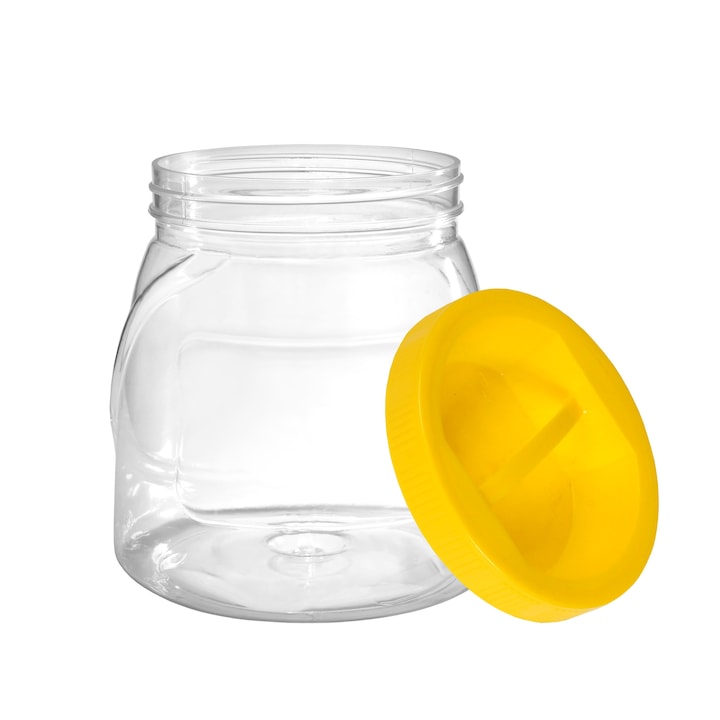 Borcan plastic cu capac si maner 2 litri - forma ovala