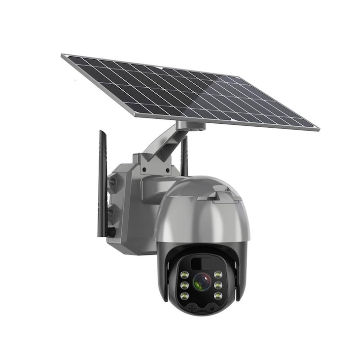 Camera de supraveghere solara, 4G, HD 4MP - 2560 x 1440, unghi de rotire orizontal de 355˚, unghi de rotire vertical de 120˚, rezistenta la apa, campacitate baterie 14400 mAh, panou solar 8W monocristalin