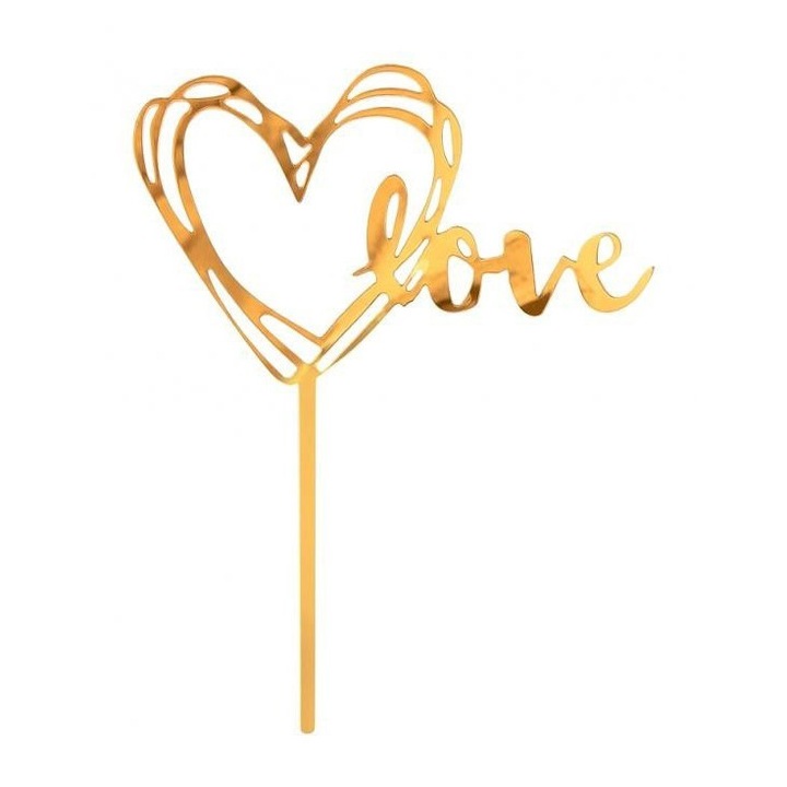 Декорация за торта Gold Love златно сърце 13см