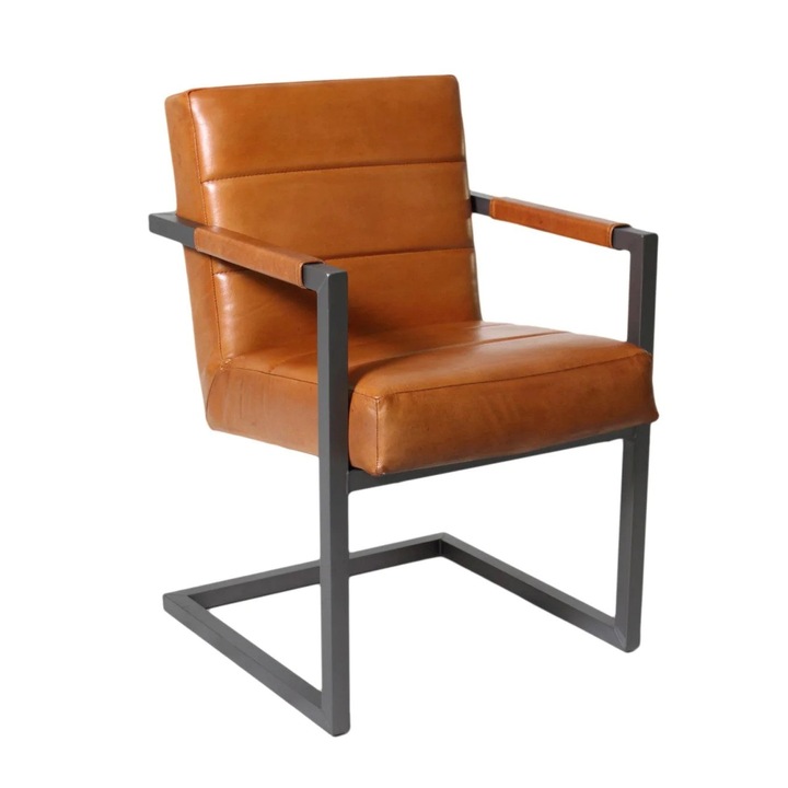 Set 2 Scaune tapitate din piele naturala, BADSAAL 3STARR, Cognac