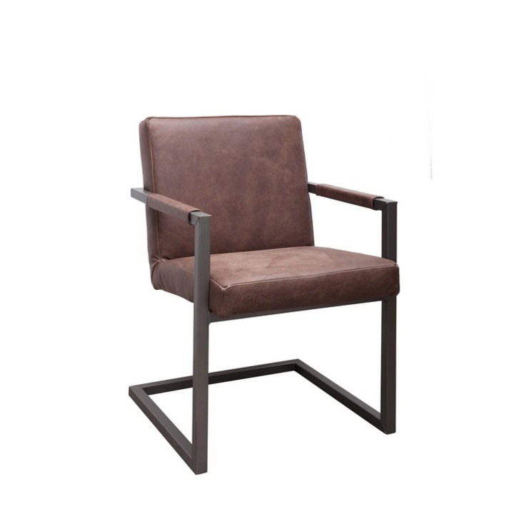 Set 2 Scaune din piele naturala de bivol, FLEET, Maro inchis