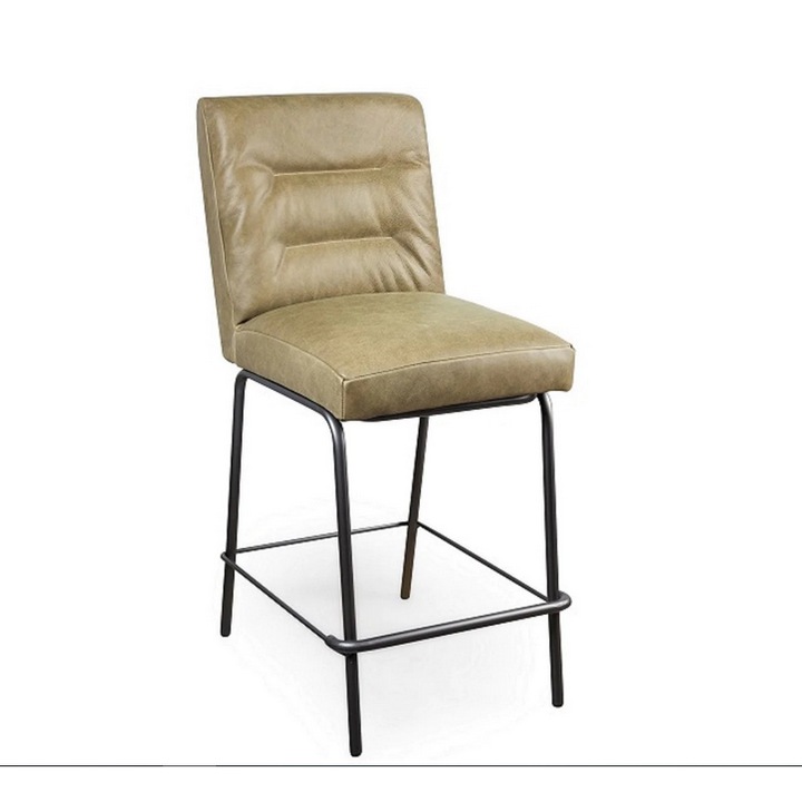 Set 2 Scaune de bar tapitat cu piele naturala, DAG 80, Mustar